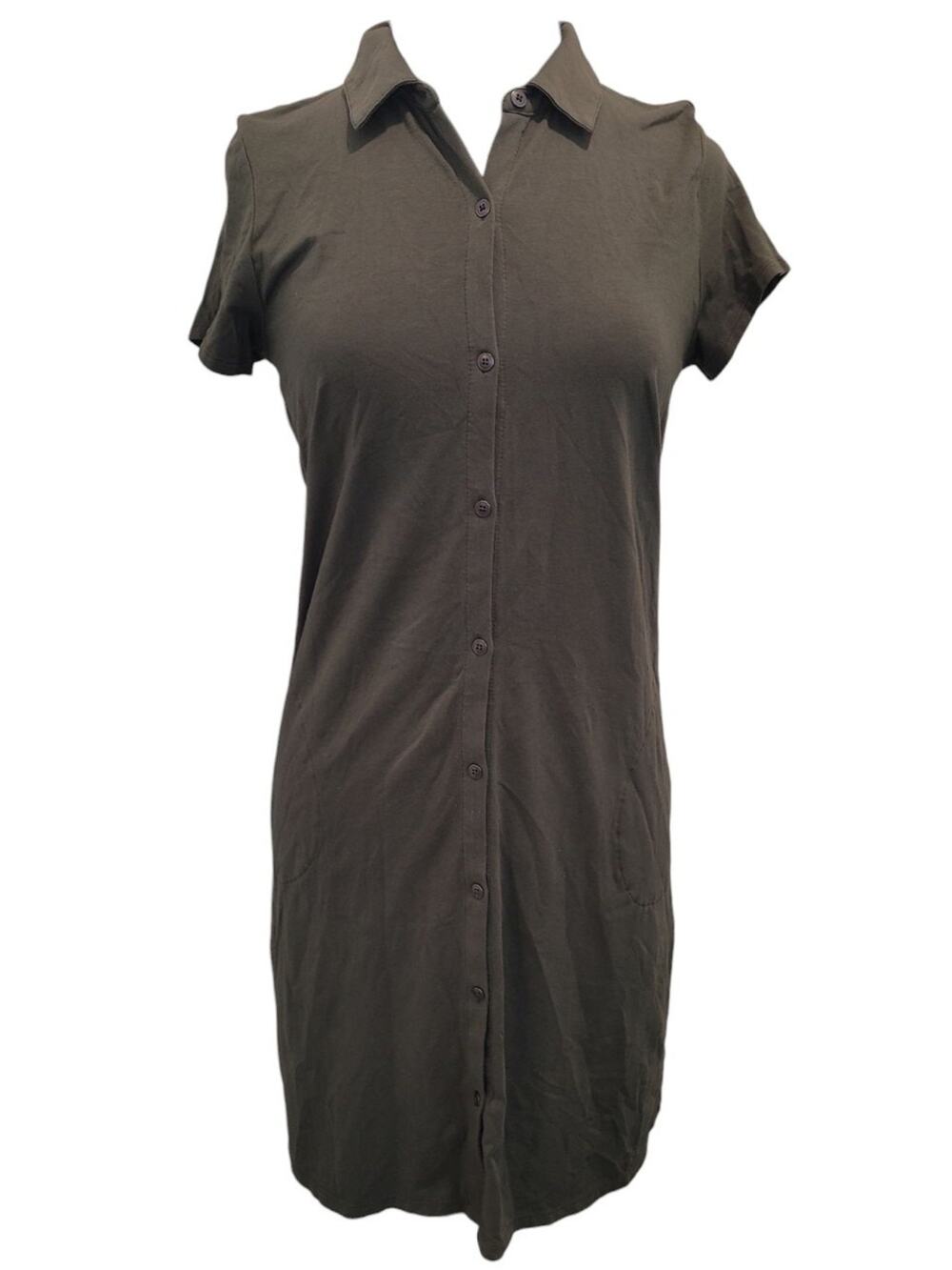 J Jill Pima Cotton Shirt Dress Olive Green Soft Stretch S Minimalist Comfort